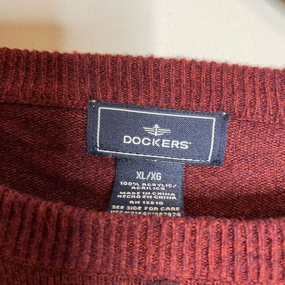 Dockers Mens Size XL Sweater Burgundy Red Crewneck Pullover Lightweight - Picture 2 of 3